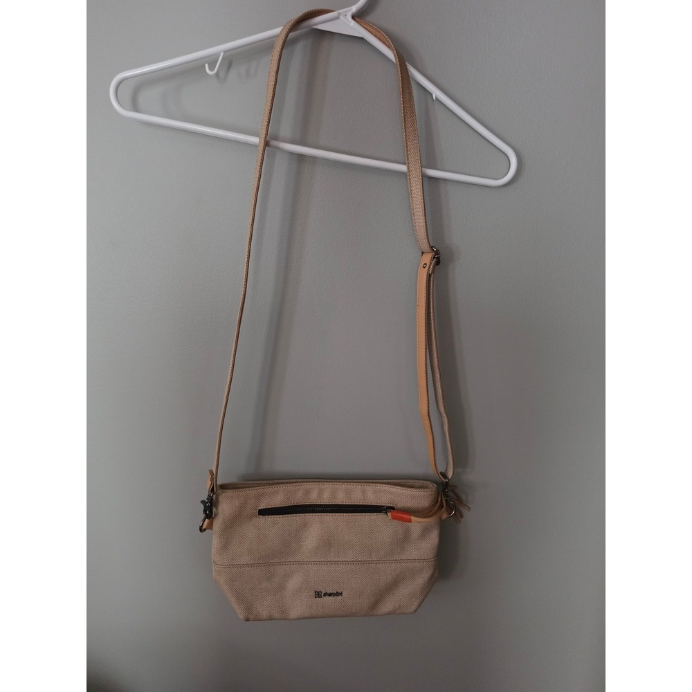 Sherpani Tan Canvas Crossbody Bag Adjustable Strap Small Travel Purse